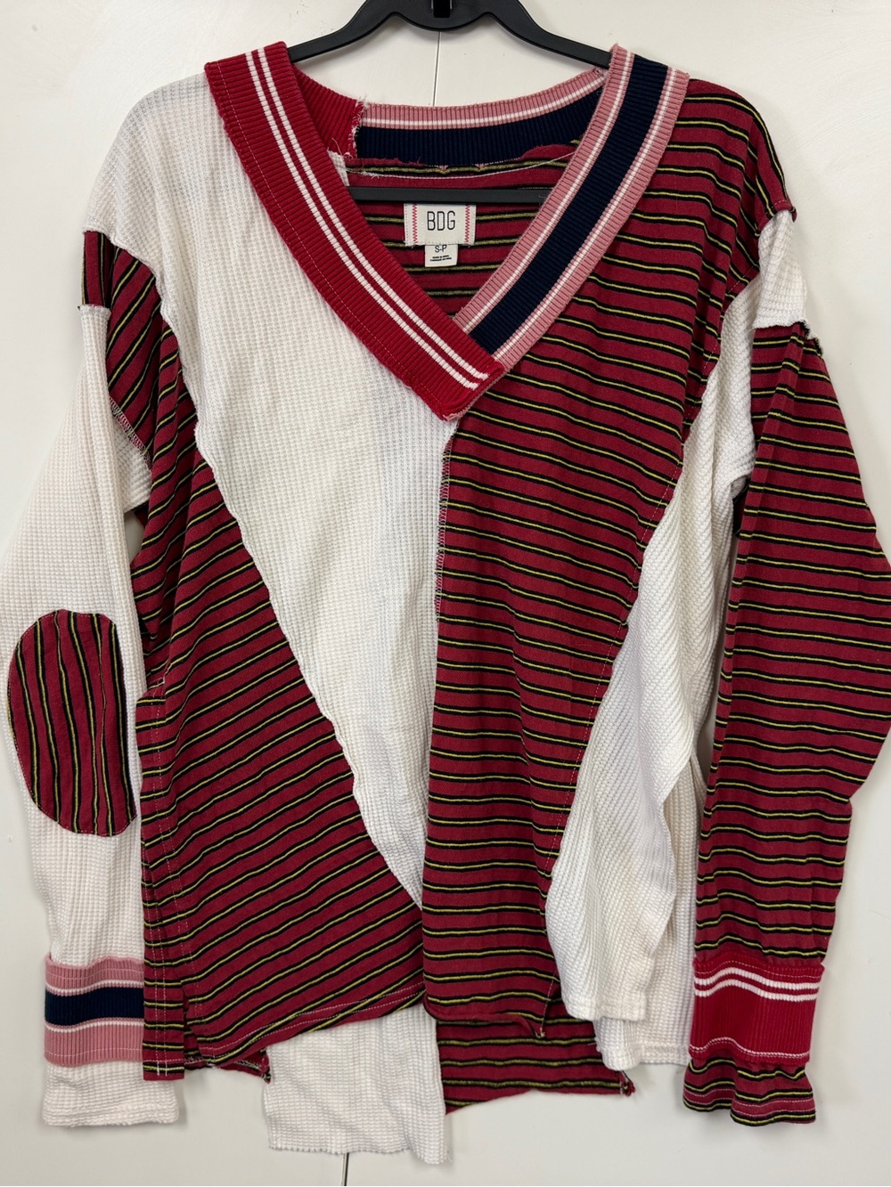 BDG Urban Outfitters Patchwork Striped V-Neck Knit Sweater Size Small Y2k